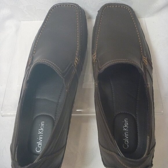 New Calvin Klein Men 13 M Driver Loafer Shoe Moccasin Brown Leather Nappa - Picture 6 of 11